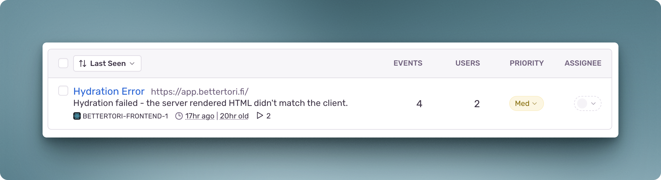 Error in Sentry