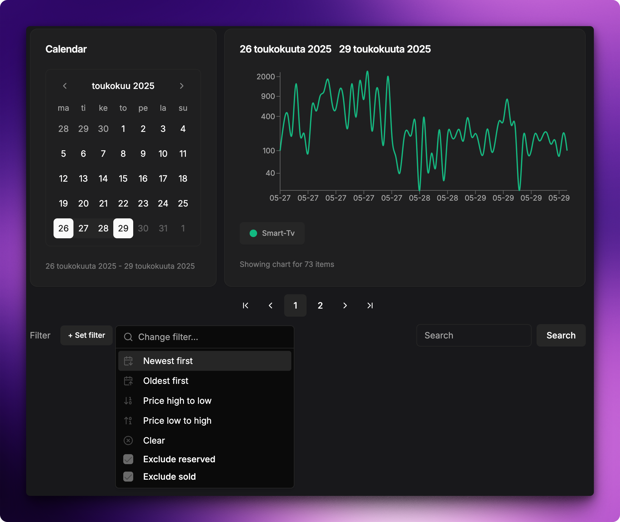 The New Calendar Chart - Filters